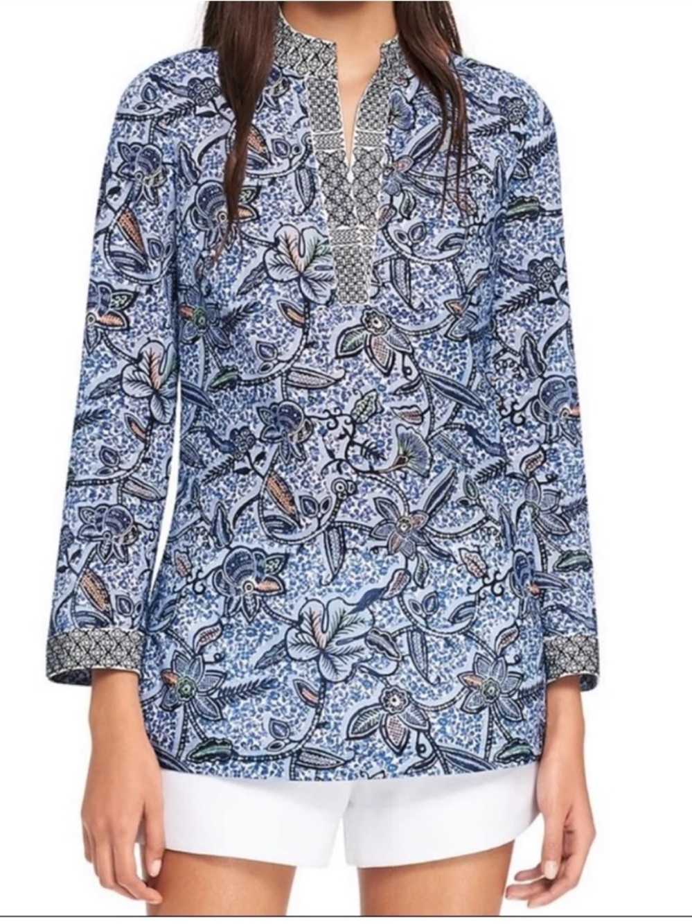 Tory Burch Stephanie Navy Floral Tunic Size 4